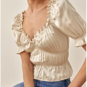 Reformation Olive Silk Top (100% Silk) Size S